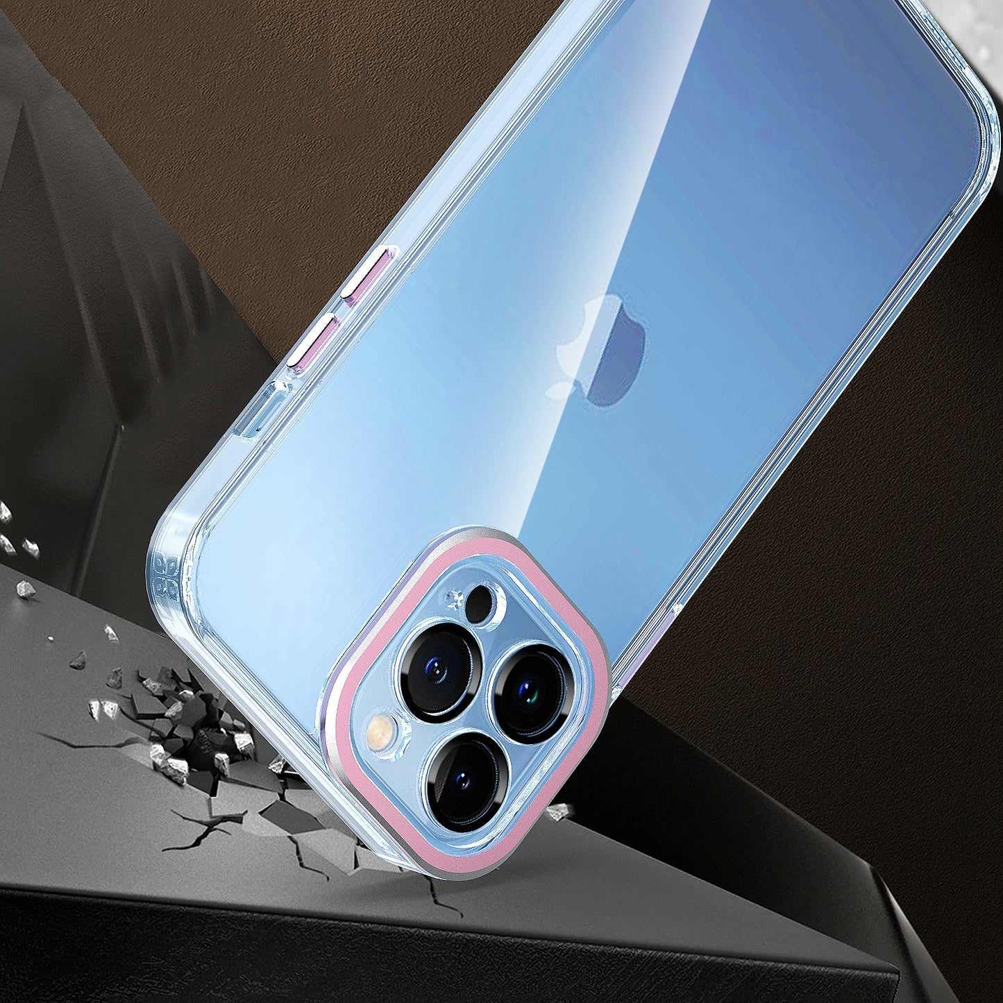 For Apple iPhone 11 (6.1") Transparent Clear Hybrid with Matching Metal Buttons and Camera Protection Hard PC + TPU  Phone Case Cover