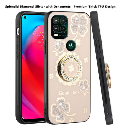 For OnePlus Nord N20 5G Diamond Bling Sparkly Glitter Ornaments Hybrid with Ring Kickstand Rugged Fashion Gold Good Luck Floral Phone Case Cover