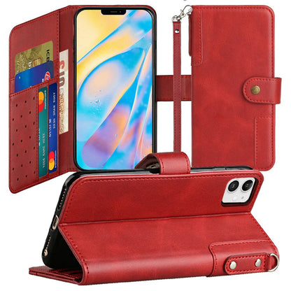 For Apple iPhone 14 (6.1") Wallet Case with Credit Card Holder, PU Leather Flip Pouch Kickstand & Strap Shockproof  Phone Case Cover