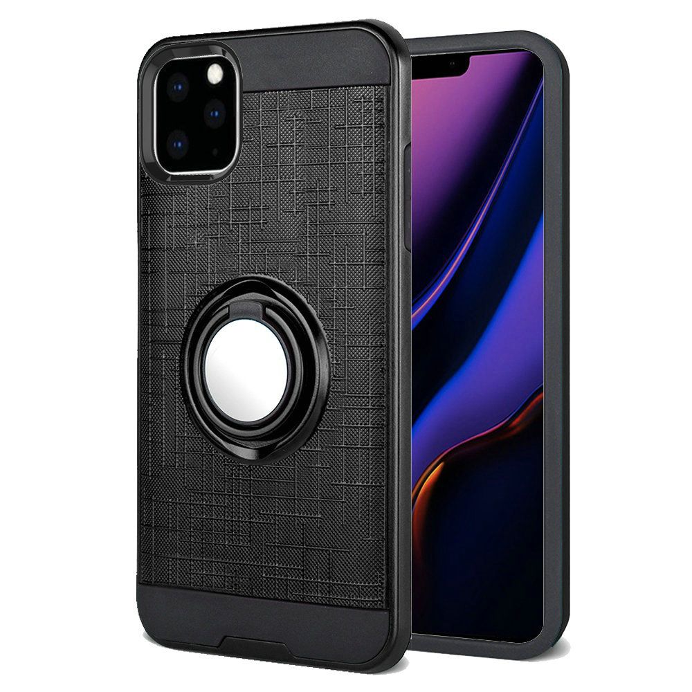 For Apple iPhone 13 Pro Max (6.7") Hybrid Ring Stand Brushed with 360 Rotating Ring Magnetic Bracket Dual Layer TPU Armor Texture Rugged  Phone Case Cover