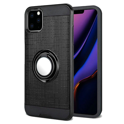 For Apple iPhone 13 Pro Max (6.7") Hybrid Ring Stand Brushed with 360 Rotating Ring Magnetic Bracket Dual Layer TPU Armor Texture Rugged  Phone Case Cover