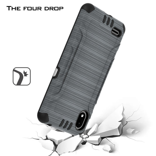 For TCL A2 /A507DL Hybrid Dual Layer Slim Defender Armor Tuff Metallic Brush Texture Finishing Shockproof Hard PC + Soft TPU Rubber Gray Phone Case Cover