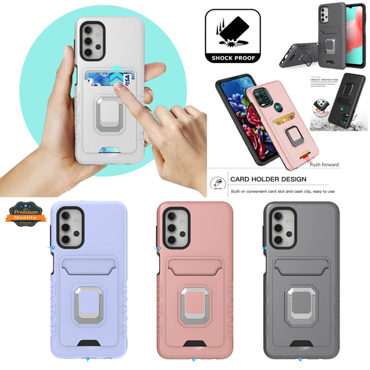 For Samsung Galaxy S22 /Plus Ultra Wallet Credit Card Slot Holder Metal Ring Kickstand Heavy Duty Shockproof Hybrid Dual Layer  Phone Case Cover