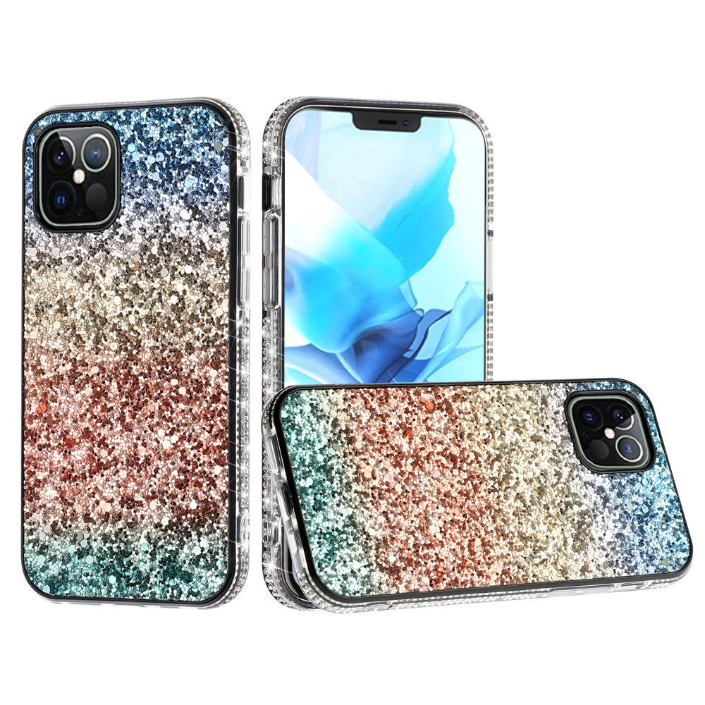 For Apple iPhone SE 2022 /SE 2020/8/7 Rhinestone Sparkling Rainbow Gradual Glitter Full Diamond Bling Protective Hybrid Rugged  Phone Case Cover