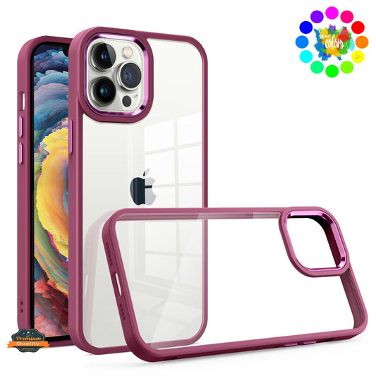 For Apple iPhone 11 (6.1") Slim Fit Hybrid Transparent Thick Acrylic with Metal Buttons Frame Protective  Phone Case Cover