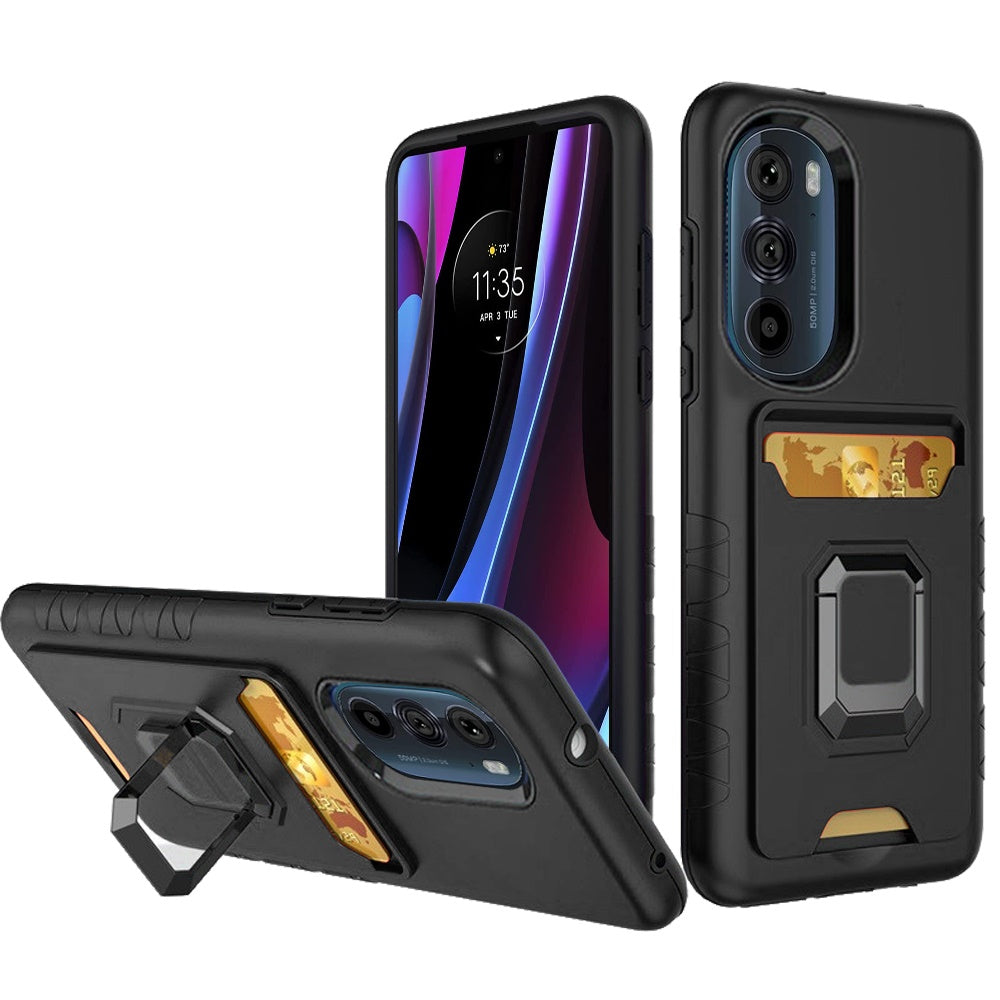 For Motorola Edge+ 2022 /Edge Plus Stylish Wallet Case Designed with Credit Card Holder & Kickstand Ring Hybrid Armor  Phone Case Cover