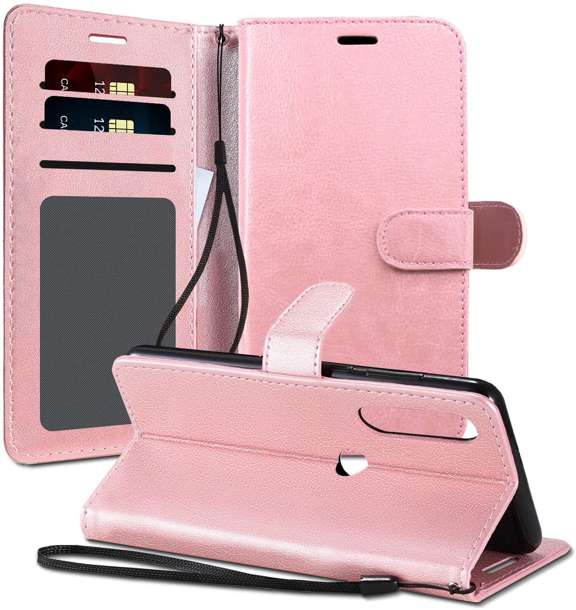 For Motorola Edge+ 2022 /Edge Plus Wallet PU Leather Pouch with Credit Card Slots ID Money Pocket, Stand & Strap Flip Rose Gold Phone Case Cover