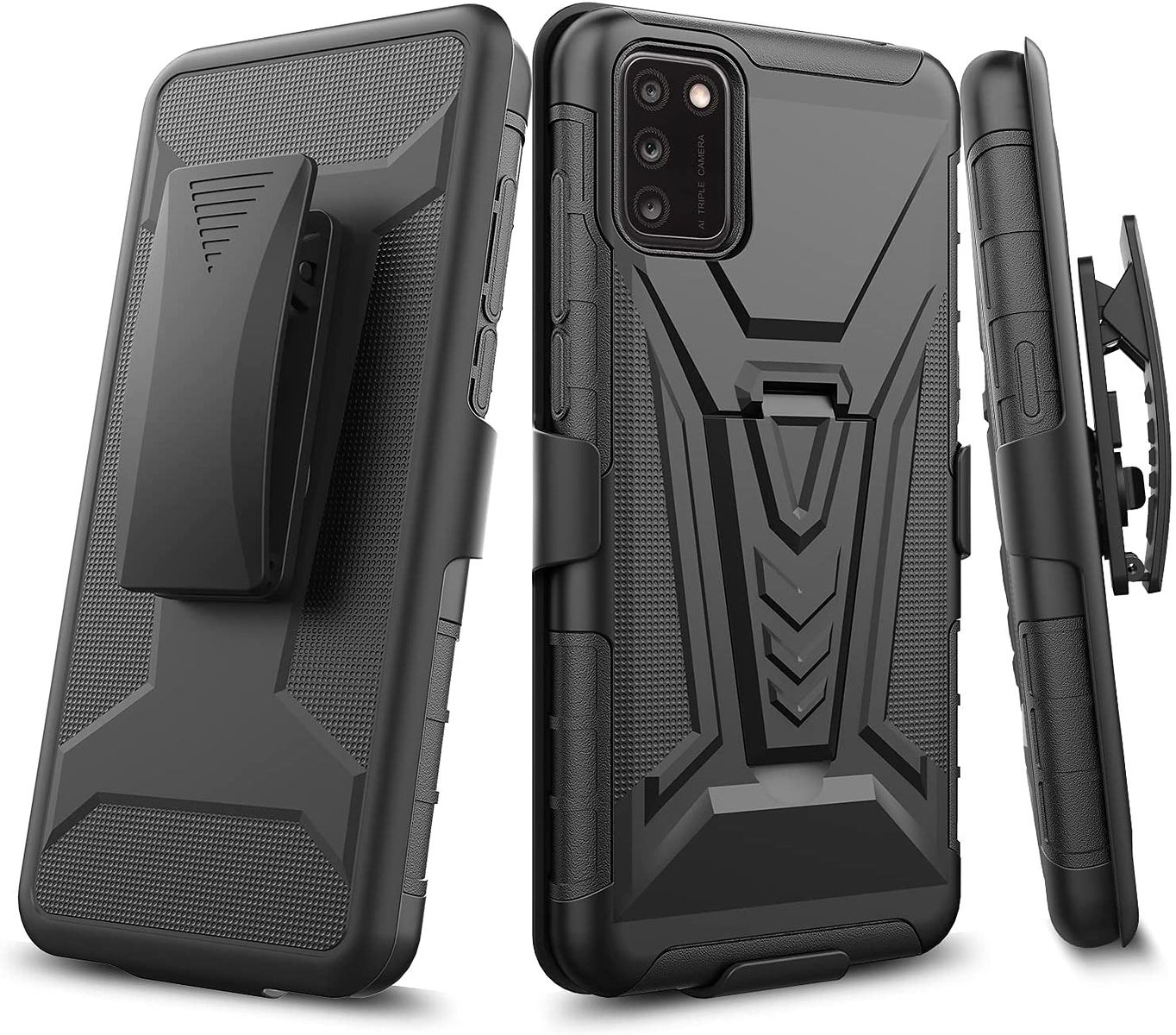 For TCL A3 /A509DL Hybrid Armor Kickstand with Swivel Belt Clip Holster Heavy Duty 3 in 1 Defender Shockproof Rugged Black Phone Case Cover