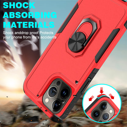 For Apple iPhone 11 (6.1") Hybrid Rugged Hard Drop-Proof 3 Layer Protection Military Grade Armor with Metal Ring Stand  Phone Case Cover