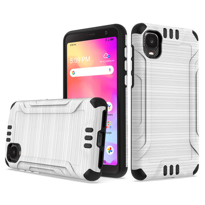 For TCL A3 Hybrid Dual Layer Slim Defender Armor Tuff Metallic Brush Texture Finishing Shockproof Hard PC + Soft TPU Rubber  Phone Case Cover