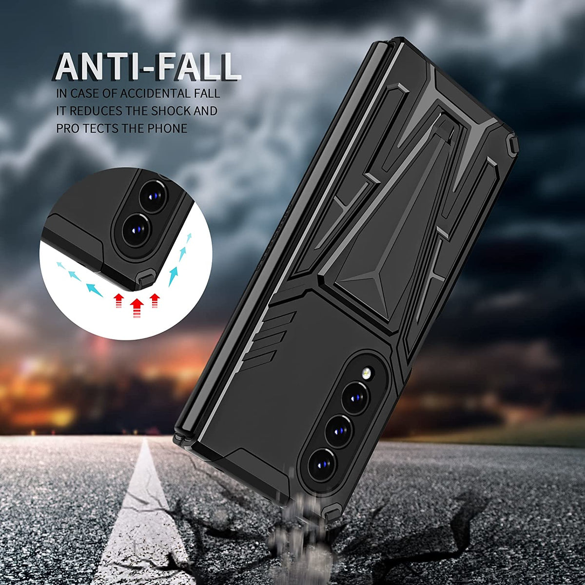 For Samsung Galaxy Z Fold 3 5G Hybrid Armor Rugged with Kickstand, Supports Magnetic Car Mount Dual Layer Hard PC Protective  Phone Case Cover