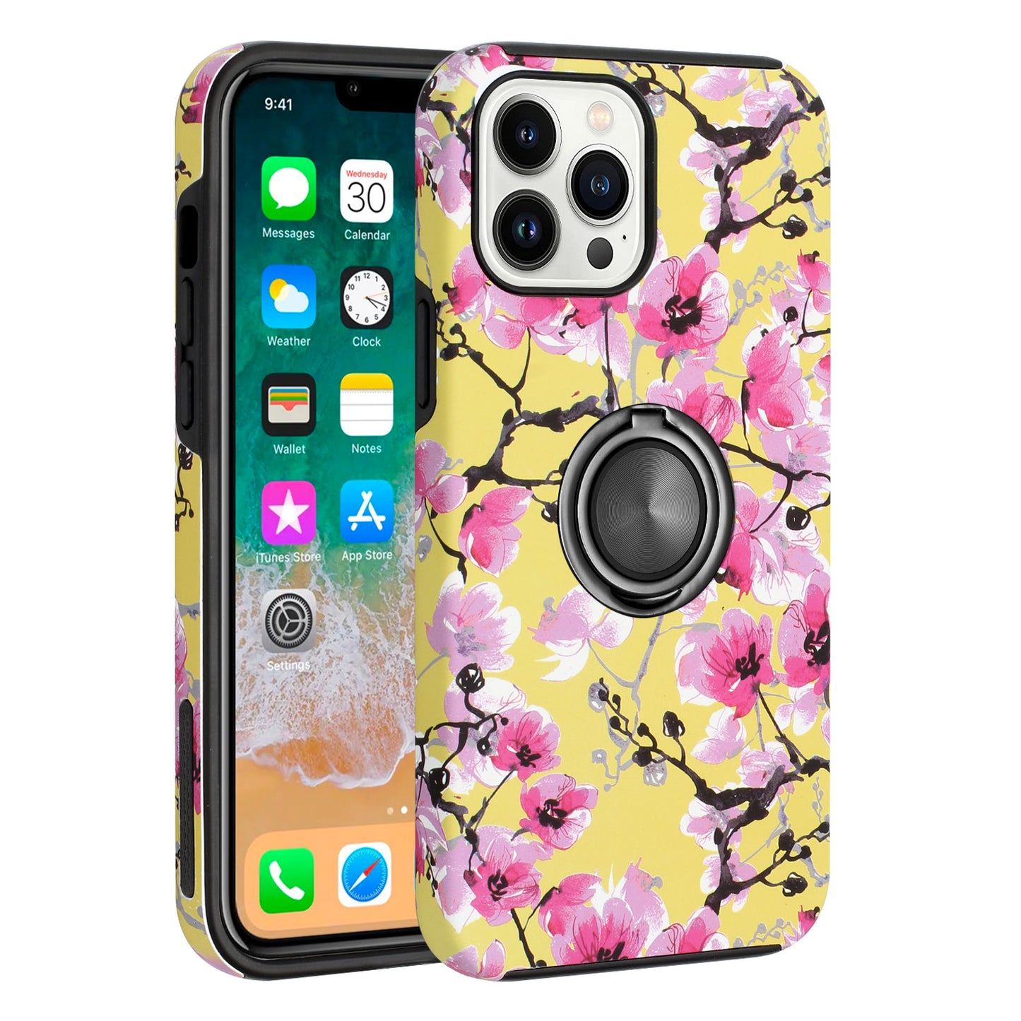 For Apple iPhone 14 /Plus Pro Max Fashion Pattern Design Magnetic Ring Stand Hybrid TPU Hard Back Shockproof  Phone Case Cover