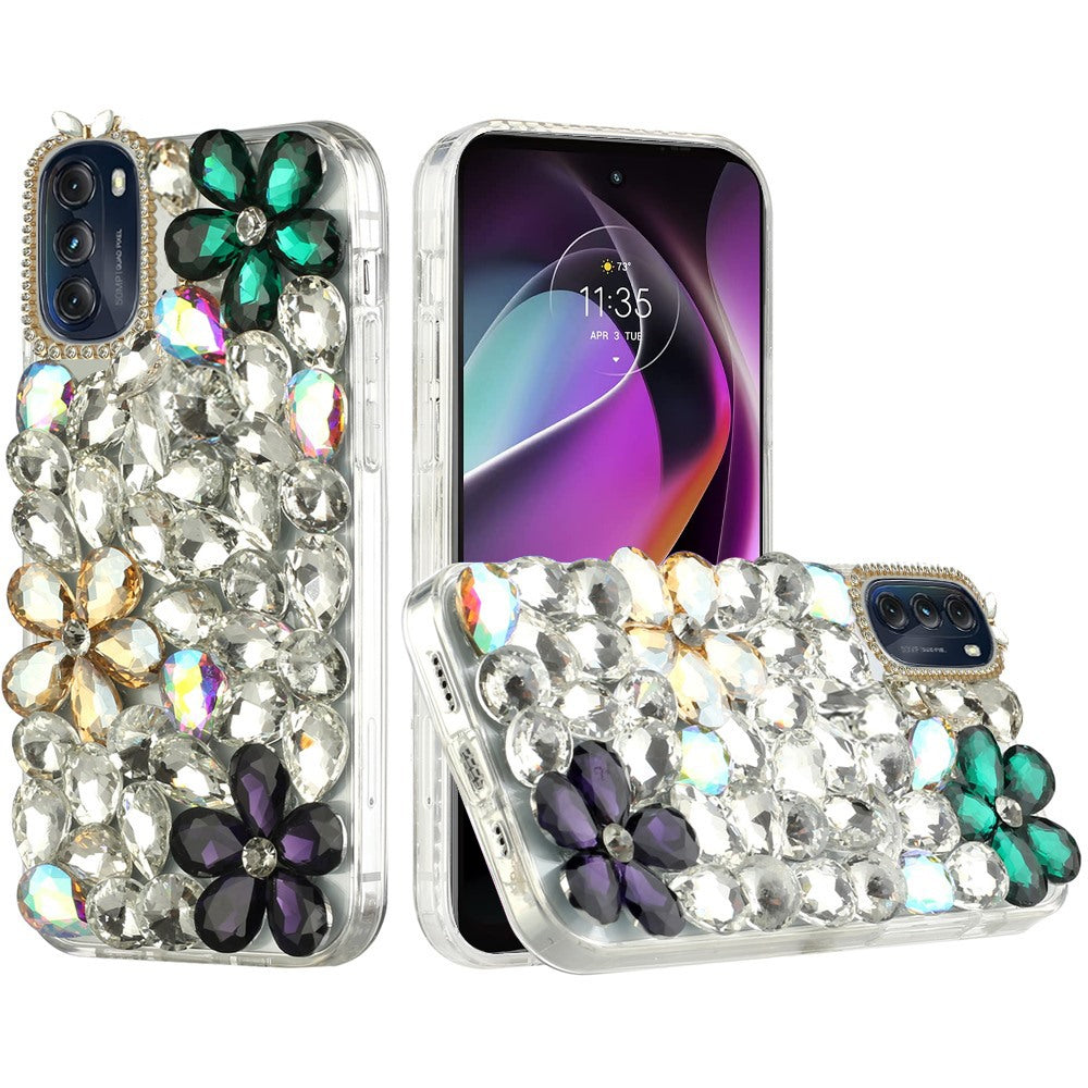 For Motorola Moto G 5G 2022 Bling Crystal 3D Full Diamonds Luxury Sparkle Transparent Rhinestone Hybrid Protective  Phone Case Cover