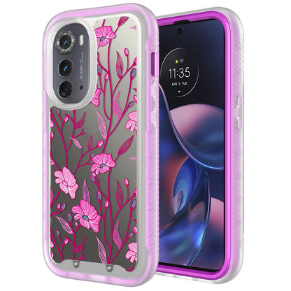 For Motorola Moto Edge 2022 Stylish Flower Design 2in1 Hybrid Armor Hard Rubber TPU Shockproof Front Frame  Phone Case Cover