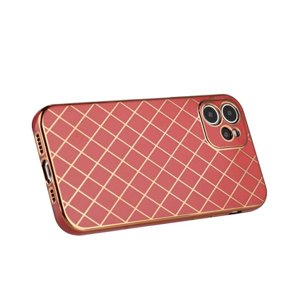 For Apple iPhone 11 (6.1") Electroplated Grid Diamond Gold Lines Fashion Hybrid Rubber TPU Hard PC Slim Fit  Phone Case Cover