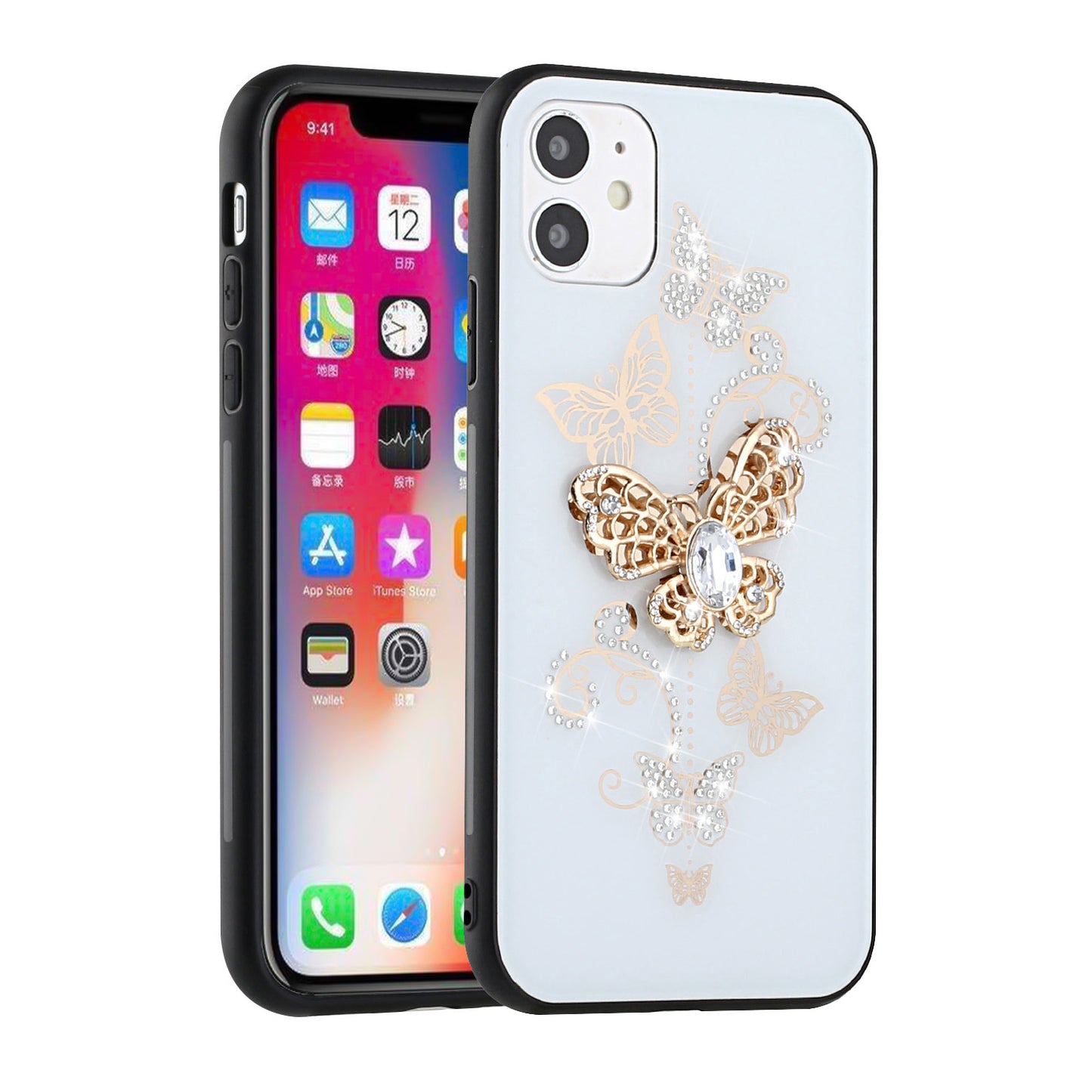 For Apple iPhone 13 Pro (6.1") 3D Diamond Bling Sparkly Glitter Ornaments Engraving Hybrid Armor Rugged Metal Fashion  Phone Case Cover