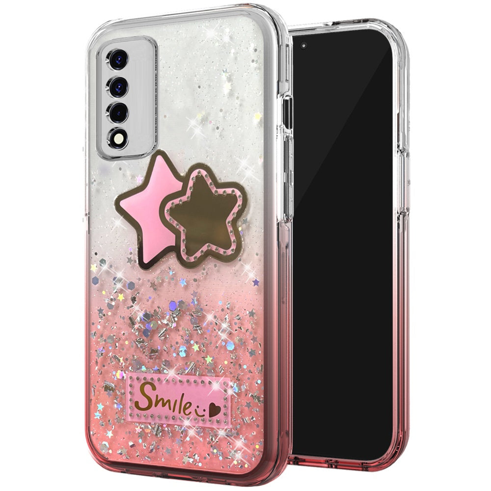 For TCL Revvl V Plus 5G (T-Mobile) Fashion Graphic Pattern Design Epoxy Colorful Skin Glitter Hybrid Bling TPU Hard Impact  Phone Case Cover