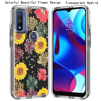 For Motorola Moto G Pure Glitter Floral Print Pattern Clear Design Shockproof Hybrid Fashion Sparkle Rubber TPU Bumper  Phone Case Cover