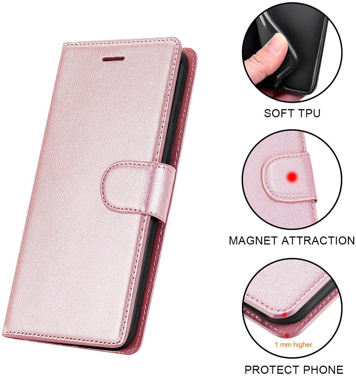 For Motorola Moto G 5G 2022 Wallet PU Leather Pouch with Credit Card Slots ID Money Pocket, Stand & Strap Flip Protective Rose Gold Phone Case Cover