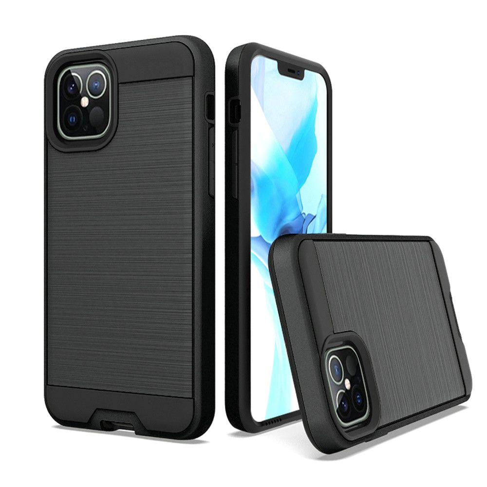 For Apple iPhone 13 Pro Max (6.7") Hybrid Rugged Brushed Metallic Design [Soft TPU + Hard PC] Dual Layer Shockproof Armor Impact  Phone Case Cover