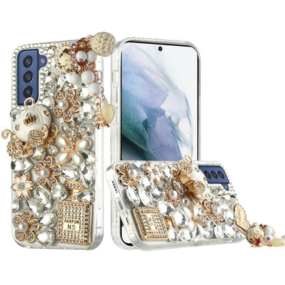 For Samsung Galaxy S21 Plus Bling Clear Crystal 3D Full Diamonds Luxury Sparkle Rhinestone Hybrid Protective Ultimate Multi Ornament White Phone Case Cover