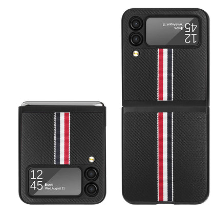 For Samsung Galaxy Z Flip 4 5G Fabric PU Leather Flip Hybrid Shockproof Hard PC Shell TPU Ultra Thin Slim Durable Protective Black Phone Case Cover