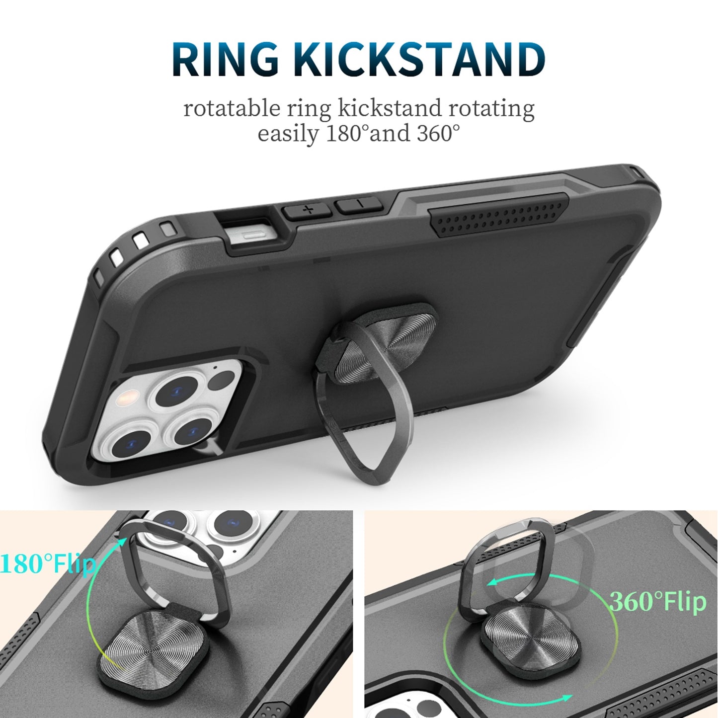 For Apple iPhone 13 Pro Max 6.7" Heavy Duty 3in1 Magnetic Ring Kickstand Stand Hybrid Shockproof Military-Grade Drop Protection  Phone Case Cover