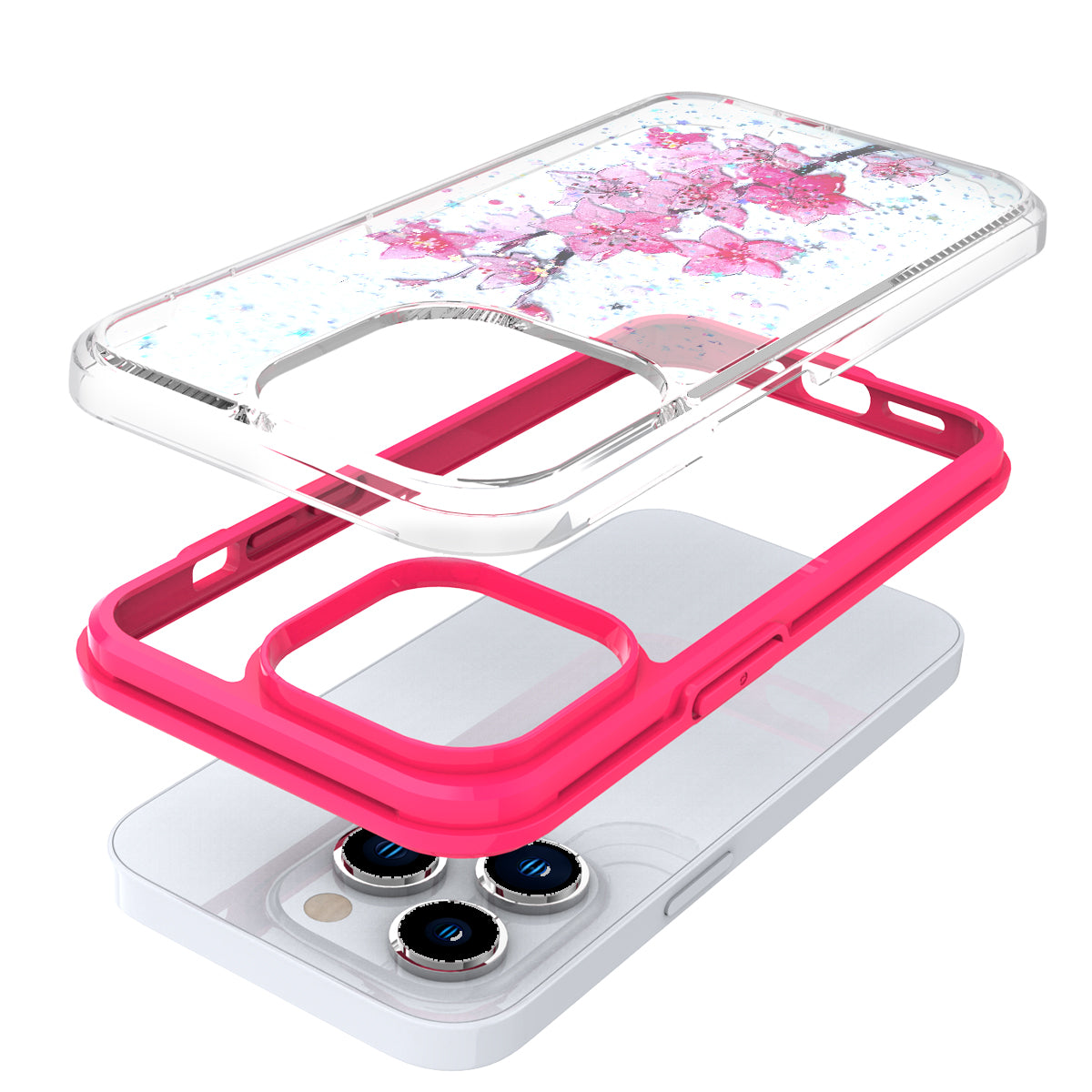 For Apple iPhone 11 (6.1") Sakura Spring Flowers Design Colorful Frame Hybrid Rubber TPU Hard PC Shockproof Rugged Slim  Phone Case Cover