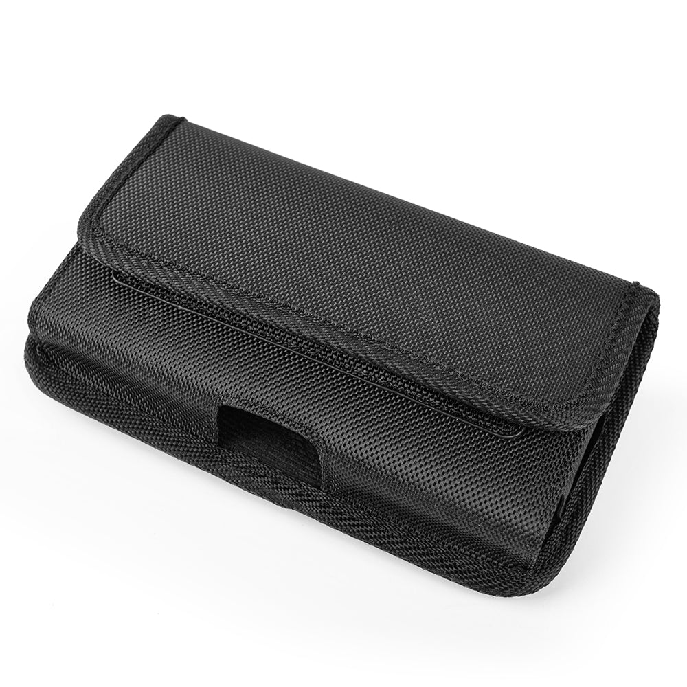 Universal Horizontal Cell Phone Case Nylon Holster Carrying Pouch with Belt Clip and 2 Card Slots fit Large Devices 7" For Samsung Galaxy Note 10+ Plus [Black]