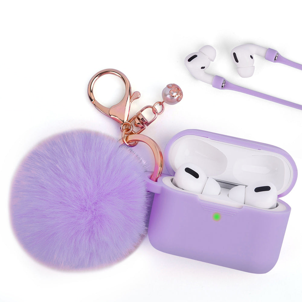 For Apple AirPods Series 3 (2021) Silicone Skin Cute Fur Ball Ornament Keychain 3 in 1 Fashion Thick TPU Gummy Luxury Soft Protective Earphone  Phone Case Cover