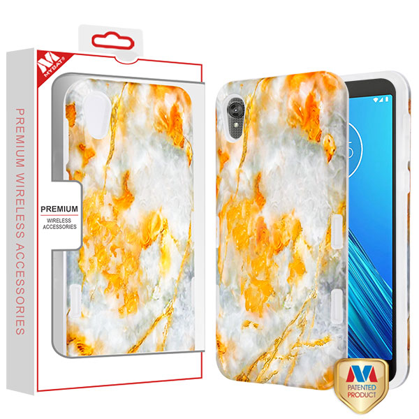 For Motorola Moto E6 Slim Hybrid Dual Layer Shockproof Hard TPU Marbling Graphic Fashion Design Yellow Gray Marble Phone Case Cover