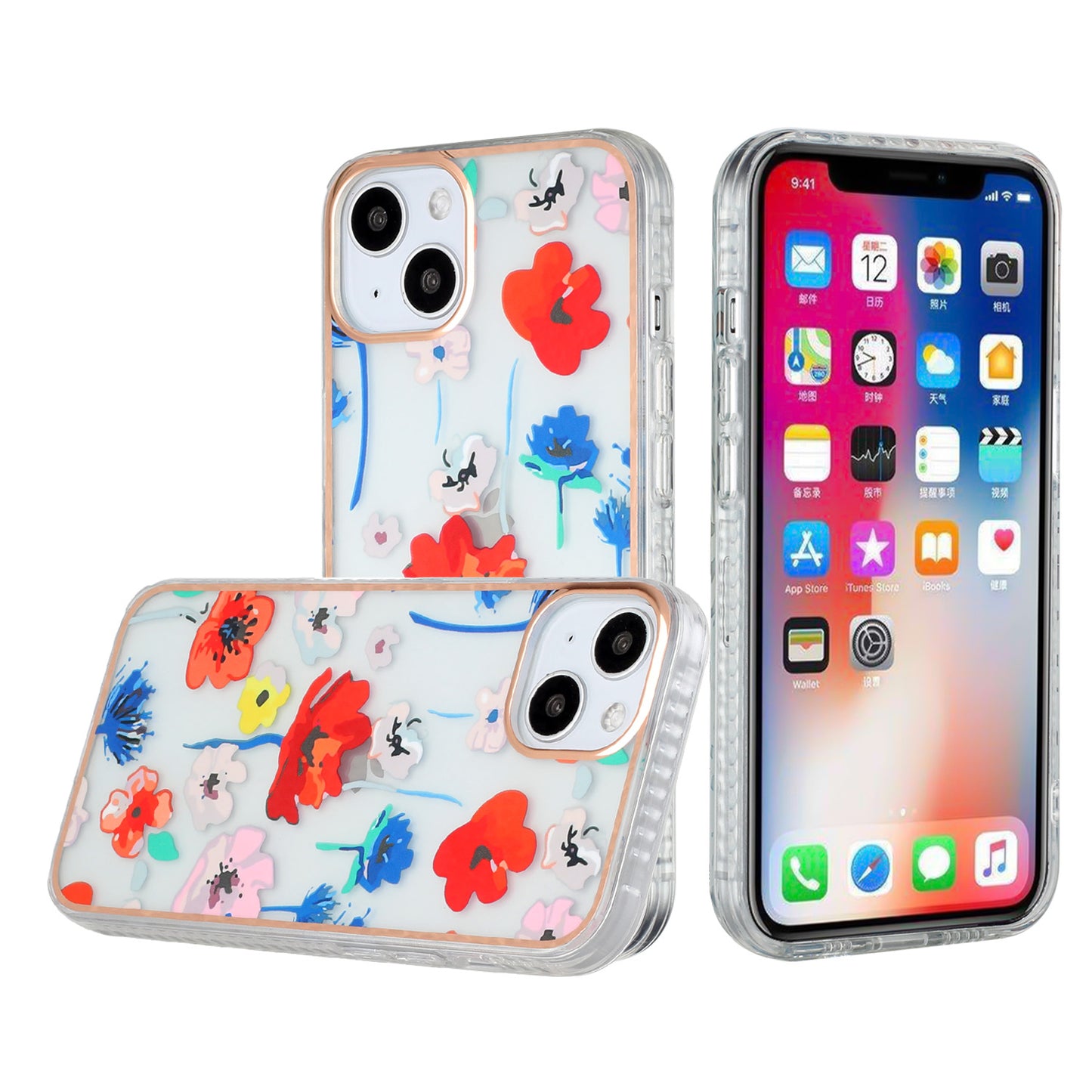 For Apple iPhone 12 Pro Max (6.7") Stylish Design Floral IMD Hybrid Rubber TPU Hard PC Shockproof Rugged Slim Fit  Phone Case Cover