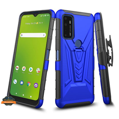 For Cricket Debut Hybrid Armor Kickstand with Swivel Belt Clip Holster Heavy Duty 3 in 1 Defender Shockproof Rugged  Phone Case Cover