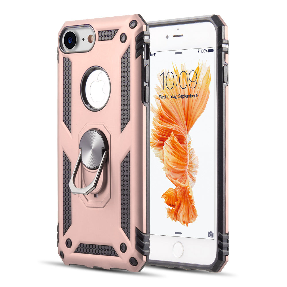 For Apple iPhone SE 3 (2022) Military Grade Heavy Duty Armor Hybrid with Rotating Metal Ring Kickstand Finger Loop Stand  Phone Case Cover