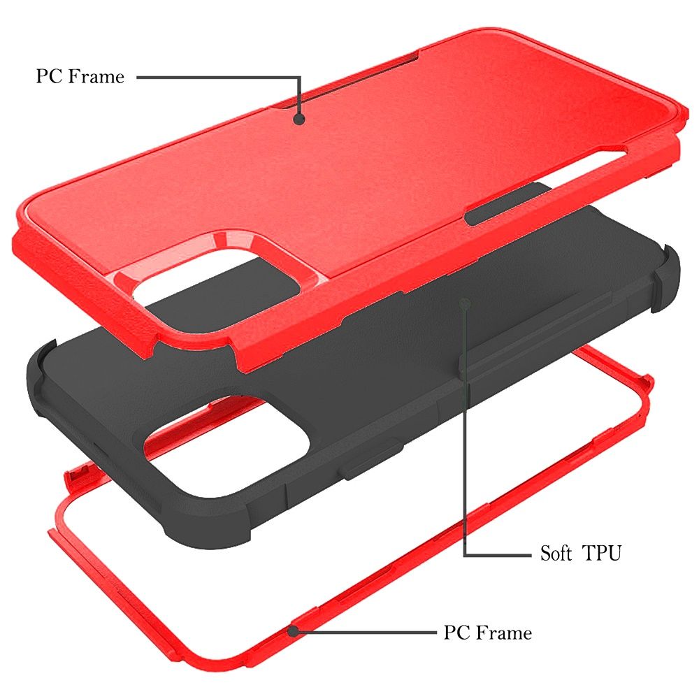 For Apple iPhone 11 (6.1") Hybrid Rugged Hard Shockproof Drop-Proof with 3 Layer Protection, Military Grade Heavy-Duty Red Phone Case Cover