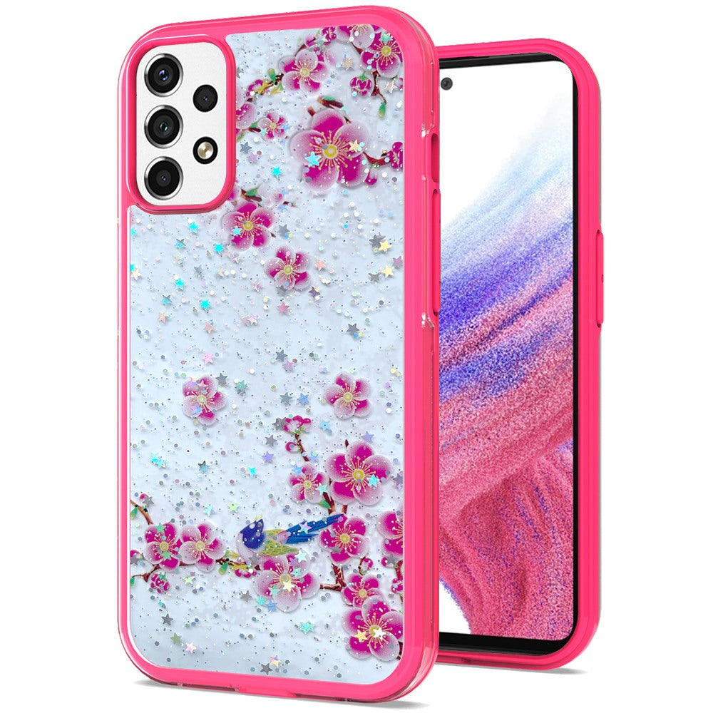 For Apple iPhone 11 (6.1") Sakura Spring Flowers Design Colorful Frame Hybrid Rubber TPU Hard PC Shockproof Rugged Slim  Phone Case Cover