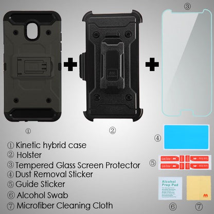 For Samsung Galaxy J3 (2018)/ Galaxy J3 Star/ Galaxy J3 PU Hybrid Armor with Belt Clip Holster Kickstand Hard PC Shockproof + Screen Protector Gray Phone Case Cover