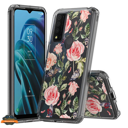 For TCL REVVL V Plus 5G Floral Patterns Design Transparent TPU Silicone Shock Absorption Bumper Hard PC Back  Phone Case Cover