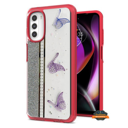 For Motorola Moto G 5G 2022 Butterflies Design Bling Glitter Shockproof Hybrid Soft TPU Frame and Hard PC Back Slim  Phone Case Cover