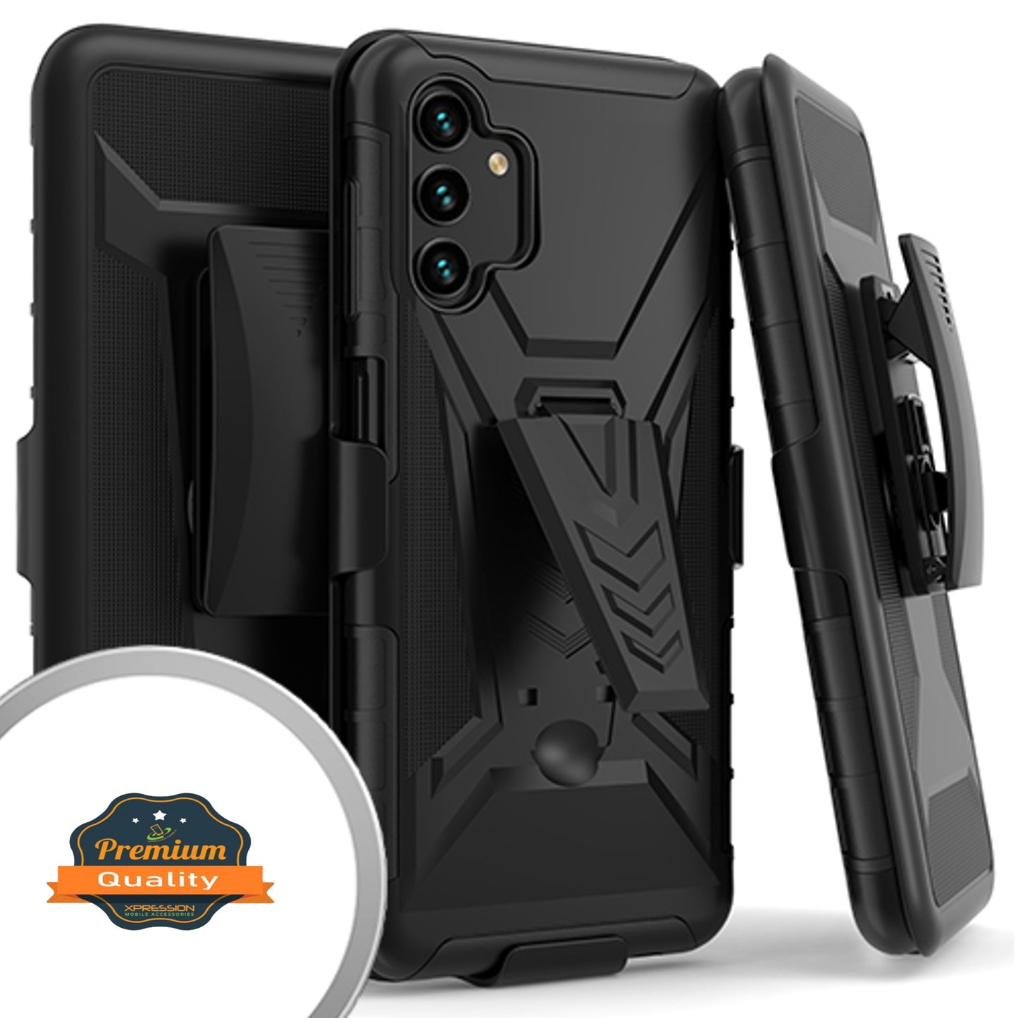 For TCL 30 Z Hybrid Belt Clip Holster with Built-in Kickstand, Heavy Duty Protective Shock Absorption Armor Defender Rugged Black Phone Case Cover