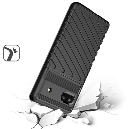 For Google Pixel 6A Rugged Hybrid Hard Silicone Gel TPU 3.5mm Bumper Texture Shockproof Anti Slip Protective Stylish Slim Black Phone Case Cover