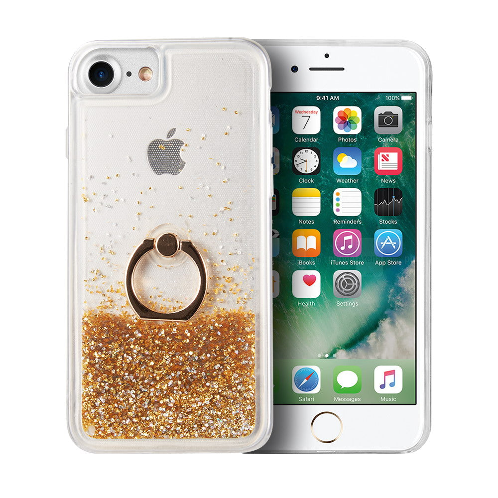 For Apple iPhone SE 3 (2022) Hybrid Glitter Bling Sparkling Liquid Quicksand TPU Rubber PC with Ring Stand Holder Kickstand  Phone Case Cover