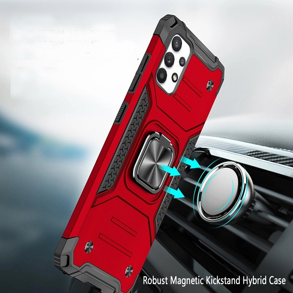 For Samsung Galaxy S10+ Plus Armor Hybrid with Ring Stand Holder Kickstand Shockproof Heavy-Duty Durable Rugged 2in1 Red Phone Case Cover