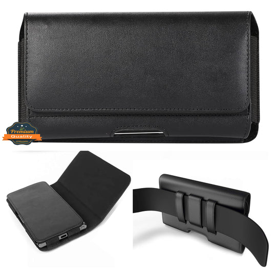 Universal Large Horizontal Belt Clip Holster Synthetic Leather Carrying Pouch Phone Holder Cover with Belt Clip & Loops (Holds Phone Up To 7 Inch) Universal Standard Black