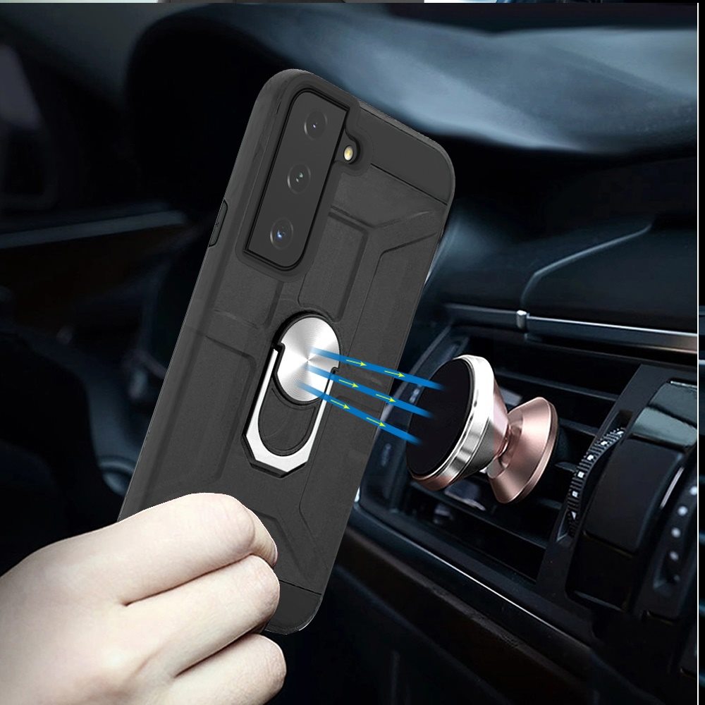 For Samsung Galaxy A42 5G Hybrid Stand Kickstand Ring Holder [360° Rotating] Armor Dual Layer Fit Magnetic Car Mount PC+TPU Black Phone Case Cover