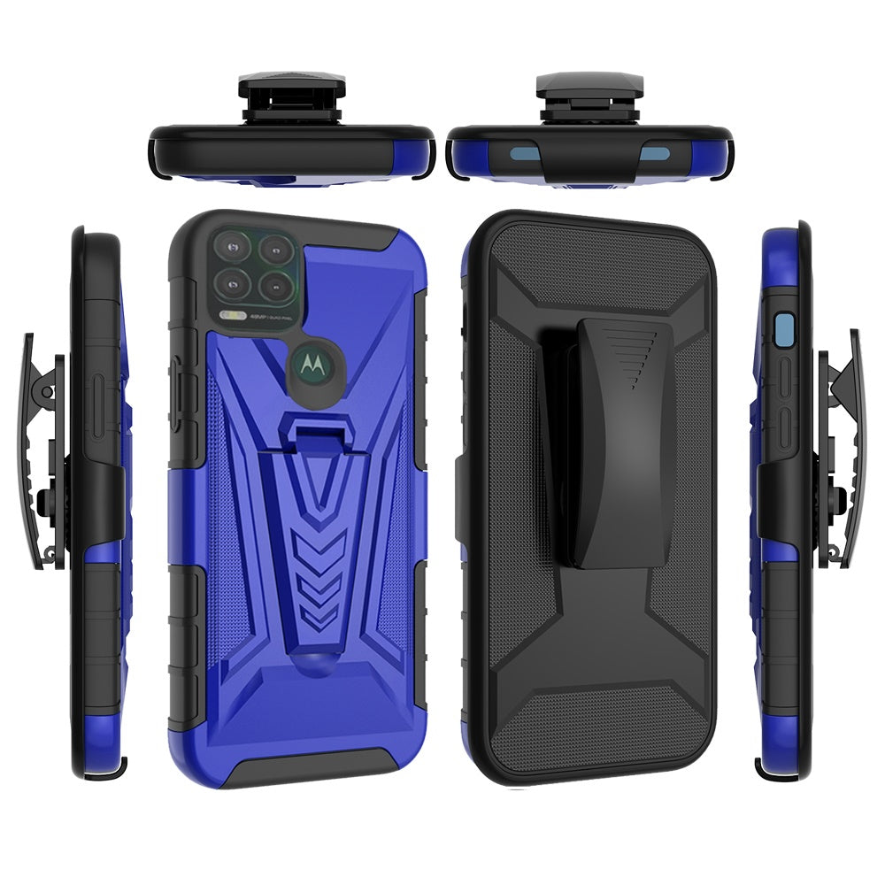 For OnePlus Nord N20 5G 3 in 1 Rugged Swivel Belt Clip Holster Heavy Duty Hybrid Armor Rubber TPU with Kickstand Stand Blue Phone Case Cover