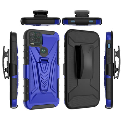 For OnePlus Nord N20 5G 3 in 1 Rugged Swivel Belt Clip Holster Heavy Duty Hybrid Armor Rubber TPU with Kickstand Stand Blue Phone Case Cover