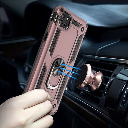 For Samsung Galaxy A22 5G Armor Hybrid Durable 360 Degree Rotatable Ring Stand Holder Kickstand 2in1 Fit Magnetic Car Mount Rose Gold Phone Case Cover