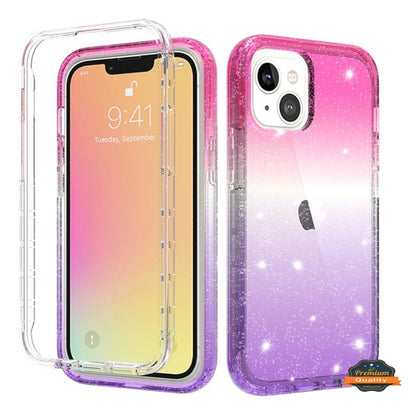 For Apple iPhone 13 Pro Max Mini Clear Gradient Glitter Bling Sparkly Hybrid Hard PC Soft TPU Bumper and Front Frame Drop Protective  Phone Case Cover