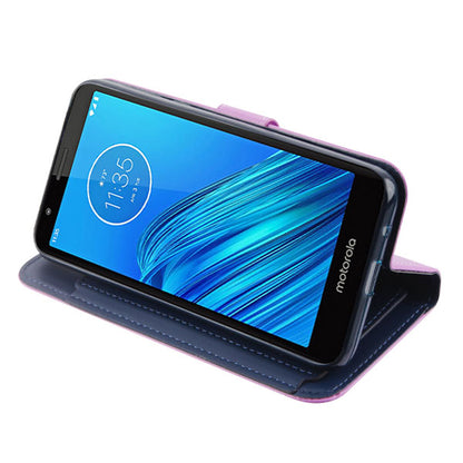 For Motorola Moto E6 PU Leather Wallet with Credit Card Holder Storage Folio Flip Pouch Stand Purple Phone Case Cover